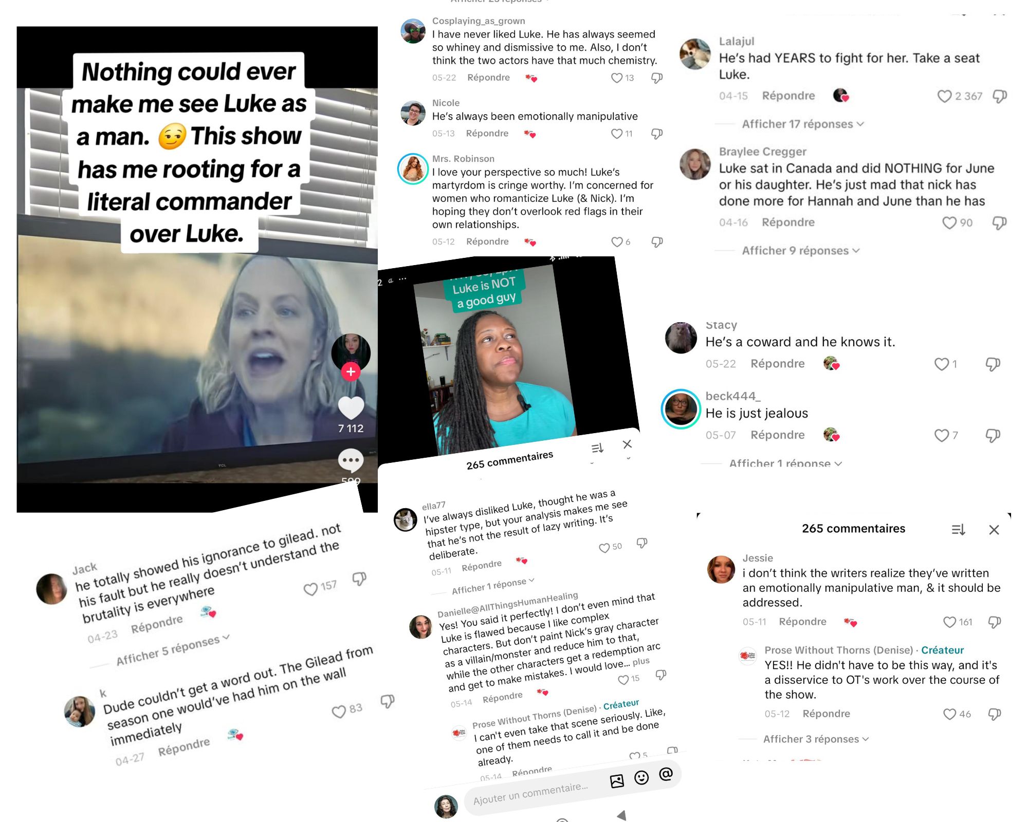 des commentaires Tiktok qui dénigrent le personnage de Luke